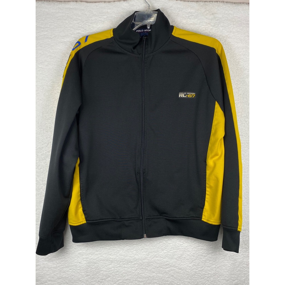 Polo‎ Sport Ralph Lauren RL-67 Track Jacket Mens XL Black Yellow Vintage 90s Zip